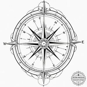 Tattoo sketch, quantum entanglement compass,... - эскиз тату (№1752378480_0, 13.07.2025 03:48) — tattoo-photo.ru