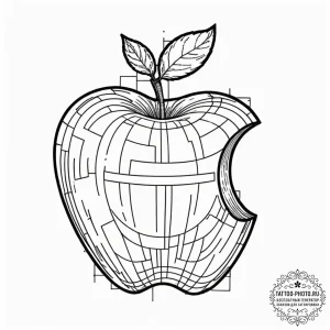 Tattoo sketch, an ai-generated apple, glitchi... - эскиз тату (№1752378822_0, 13.07.2025 03:53) — tattoo-photo.ru