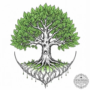 Tattoo sketch, divided world tree, a majestic... - эскиз тату (№1752378994_0, 13.07.2025 03:56) — tattoo-photo.ru