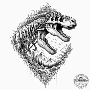 Tattoo sketch, disappearing dinosaur fossil,... - эскиз тату (№1752379841_0, 13.07.2025 04:10) — tattoo-photo.ru