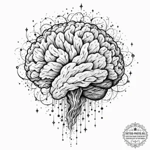 Tattoo sketch, human mind, cosmic connection,... - эскиз тату (№1752380600_0, 13.07.2025 04:23) — tattoo-photo.ru