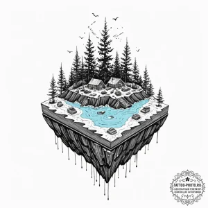 Tattoo sketch, drifting data island, a small,... - эскиз тату (№1752381108_0, 13.07.2025 04:31) — tattoo-photo.ru