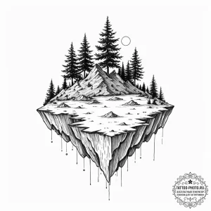 Tattoo sketch, floating island of memories, a... - эскиз тату (№1752382130_0, 13.07.2025 04:48) — tattoo-photo.ru