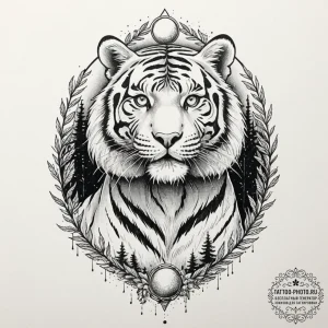 Tattoo sketch, twilight tiger, spectral strip... - эскиз тату (№1752382301_0, 13.07.2025 04:51) — tattoo-photo.ru