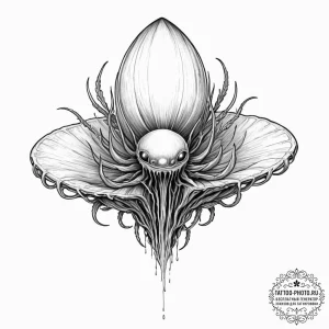 Tattoo sketch, xenobiotic seed pod, blooming... - эскиз тату (№1752383320_0, 13.07.2025 05:08) — tattoo-photo.ru