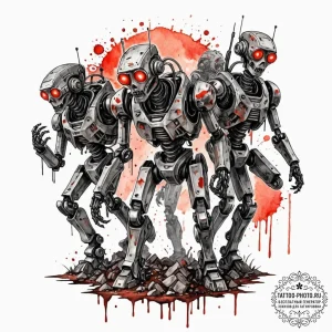 Tattoo sketch, zombie robot uprising (digital... - эскиз тату (№1752383577_0, 13.07.2025 05:12) — tattoo-photo.ru
