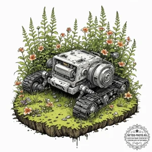Tattoo sketch, lost robot in nature, a small,... - эскиз тату (№1752384258_0, 13.07.2025 05:24) — tattoo-photo.ru