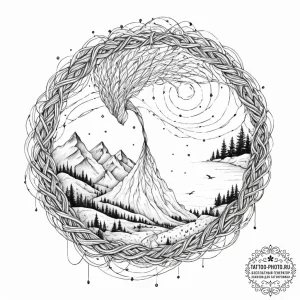Tattoo sketch, reality's unraveling thread, a... - эскиз тату (№1752384429_0, 13.07.2025 05:27) — tattoo-photo.ru