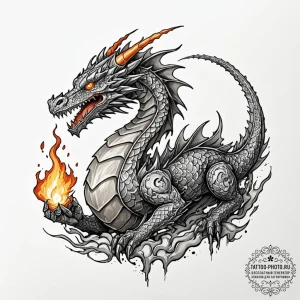 Tattoo sketch, industrial dragon, steam & spa... - эскиз тату (№1752384770_0, 13.07.2025 05:32) — tattoo-photo.ru