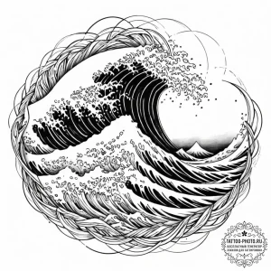 Tattoo sketch, tidal wave of transformation (... - эскиз тату (№1752384855_0, 13.07.2025 05:34) — tattoo-photo.ru