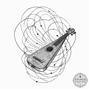 Tattoo sketch, zither, echoes of algorithms,... - эскиз тату (№1752385283_0, 13.07.2025 05:41) — tattoo-photo.ru