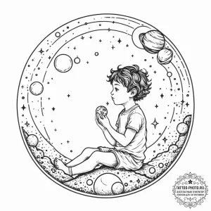 Tattoo sketch, inner child's cosmos, a styliz... - эскиз тату (№1752386052_0, 13.07.2025 05:54) — tattoo-photo.ru