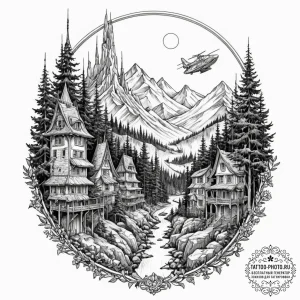 Tattoo sketch, hybrid horizon, a landscape wh... - эскиз тату (№1752386732_0, 13.07.2025 06:05) — tattoo-photo.ru