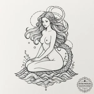 Tattoo sketch, siren's call, digital waves, a... - эскиз тату (№1752386901_0, 13.07.2025 06:08) — tattoo-photo.ru