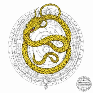 Tattoo sketch, yellow serpent, code scales, a... - эскиз тату (№1752387583_0, 13.07.2025 06:19) — tattoo-photo.ru
