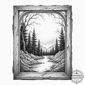 Tattoo sketch, window to a warped reality, a... - эскиз тату (№1752387669_0, 13.07.2025 06:21) — tattoo-photo.ru