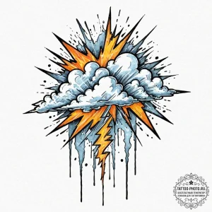 Tattoo sketch, electrifying cloud burst, a st... - эскиз тату (№1752388020_0, 13.07.2025 06:27) — tattoo-photo.ru