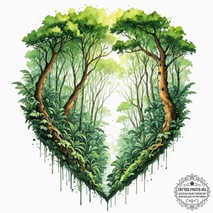 Tattoo sketch, jungle canopy, hidden network,... - эскиз тату (№1752388521_0, 13.07.2025 06:35) — tattoo-photo.ru