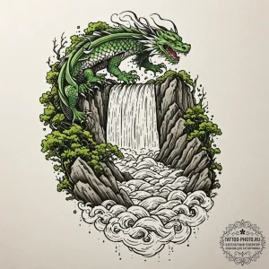 Tattoo sketch, verdant data waterfall, a maje... - эскиз тату (№1752388778_0, 13.07.2025 06:39) — tattoo-photo.ru