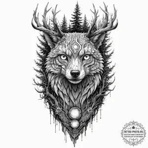 Tattoo sketch, woodland guardian, circuit bar... - эскиз тату (№1752388864_0, 13.07.2025 06:41) — tattoo-photo.ru