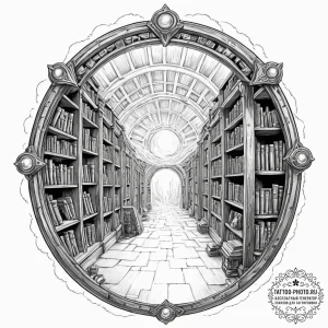 Tattoo sketch, ethereal library portal, a cla... - эскиз тату (№1752388948_0, 13.07.2025 06:42) — tattoo-photo.ru