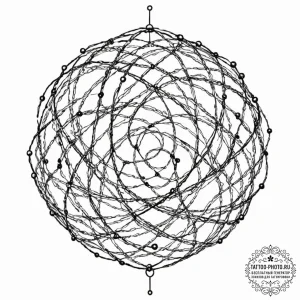 Tattoo sketch, cosmic yarn ball: a tangled ba... - эскиз тату (№1752389376_0, 13.07.2025 06:49) — tattoo-photo.ru