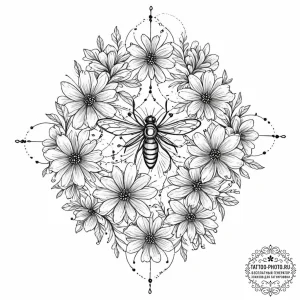 Tattoo sketch, organic drone swarm bloom, a d... - эскиз тату (№1752389546_0, 13.07.2025 06:52) — tattoo-photo.ru