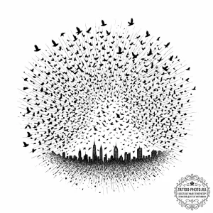 Tattoo sketch, synchronized starlings of the... - эскиз тату (№1752389712_0, 13.07.2025 06:55) — tattoo-photo.ru