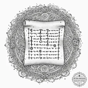 Tattoo sketch, infinite scroll of lore, a sin... - эскиз тату (№1752390474_0, 13.07.2025 07:07) — tattoo-photo.ru