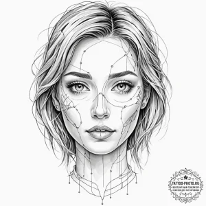 Tattoo sketch, emotive ai face, a highly expr... - эскиз тату (№1752390900_0, 13.07.2025 07:15) — tattoo-photo.ru