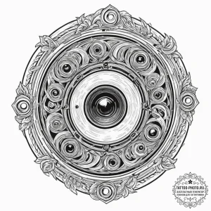 Tattoo sketch, camera lens portal: an antique... - эскиз тату (№1752391409_0, 13.07.2025 07:23) — tattoo-photo.ru