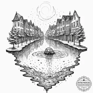 Tattoo sketch, portal in a puddle, a simple,… — эскиз тату (№1752391920_0, 13.07.2025 07:32) — tattoo-photo.ru