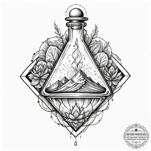 Tattoo sketch, four elements in a flask, a si... - эскиз тату (№1752392089_0, 13.07.2025 07:34) — tattoo-photo.ru