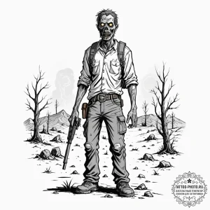 Tattoo sketch, zombie apocalypse survivor, di... - эскиз тату (№1752393120_0, 13.07.2025 07:52) — tattoo-photo.ru