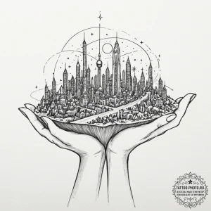 Tattoo sketch, nocturnal architect's blueprin... - эскиз тату (№1752393204_0, 13.07.2025 07:53) — tattoo-photo.ru