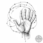 Tattoo sketch, hand of fate, digital threads,… — эскиз тату (№1752393638_0, 13.07.2025 08:00) — tattoo-photo.ru