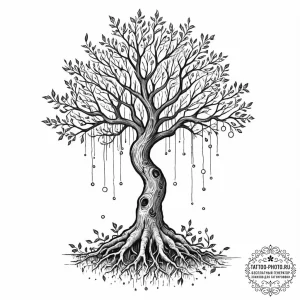 Tattoo sketch, upside-down reality tree, a ma... - эскиз тату (№1752394243_0, 13.07.2025 08:10) — tattoo-photo.ru