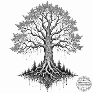 Tattoo sketch, fractal forest sentinel, a gra... - эскиз тату (№1752394936_0, 13.07.2025 08:22) — tattoo-photo.ru