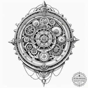 Tattoo sketch, rewound timepiece, cosmic gear... - эскиз тату (№1752395107_0, 13.07.2025 08:25) — tattoo-photo.ru