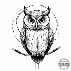 Tattoo sketch, questioning owl, digital wisdo... - эскиз тату (№1752397509_0, 13.07.2025 09:05) — tattoo-photo.ru