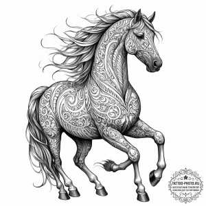 Tattoo sketch, noble steed, data mane, a powe... - эскиз тату (№1752398552_0, 13.07.2025 09:22) — tattoo-photo.ru
