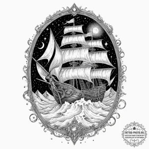 Tattoo sketch, glimmering ghost ship, a spect... - эскиз тату (№1752398896_0, 13.07.2025 09:28) — tattoo-photo.ru