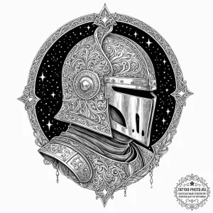 Tattoo sketch, knight's helmet, starlight vis... - эскиз тату (№1752399405_0, 13.07.2025 09:36) — tattoo-photo.ru