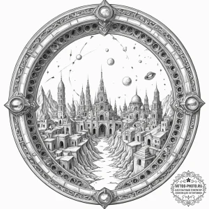 Tattoo sketch, opulent oculus portal, a grand... - эскиз тату (№1752399749_0, 13.07.2025 09:42) — tattoo-photo.ru