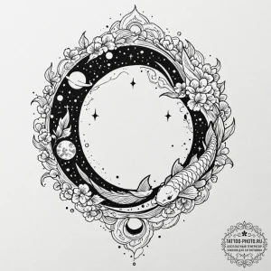 Tattoo sketch, hungry black hole, cosmic feas... - эскиз тату (№1752400436_0, 13.07.2025 09:53) — tattoo-photo.ru