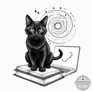 Tattoo sketch, black cat with eyes that refle... - эскиз тату (№1752400605_0, 13.07.2025 09:56) — tattoo-photo.ru