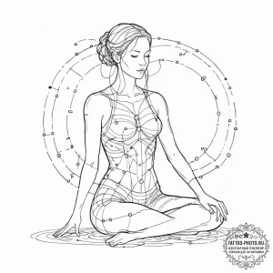 Tattoo sketch, quiet code whisperer, a serene... - эскиз тату (№1752400780_0, 13.07.2025 09:59) — tattoo-photo.ru