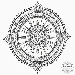 Tattoo sketch, karma wheel, digital spokes, a... - эскиз тату (№1752401301_0, 13.07.2025 10:08) — tattoo-photo.ru