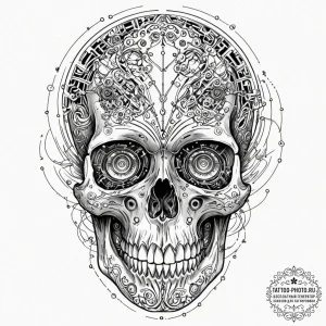 Tattoo sketch, skull of silicon dreams, a sty... - эскиз тату (№1752402509_0, 13.07.2025 10:28) — tattoo-photo.ru