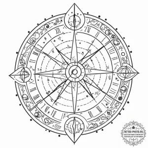Tattoo sketch, sundial, cosmic shadows, a tra... - эскиз тату (№1752402679_0, 13.07.2025 10:31) — tattoo-photo.ru